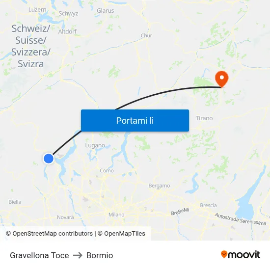 Gravellona Toce to Bormio map