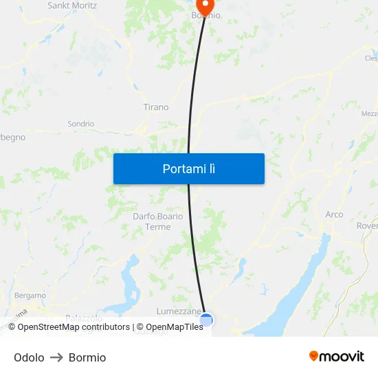 Odolo to Bormio map