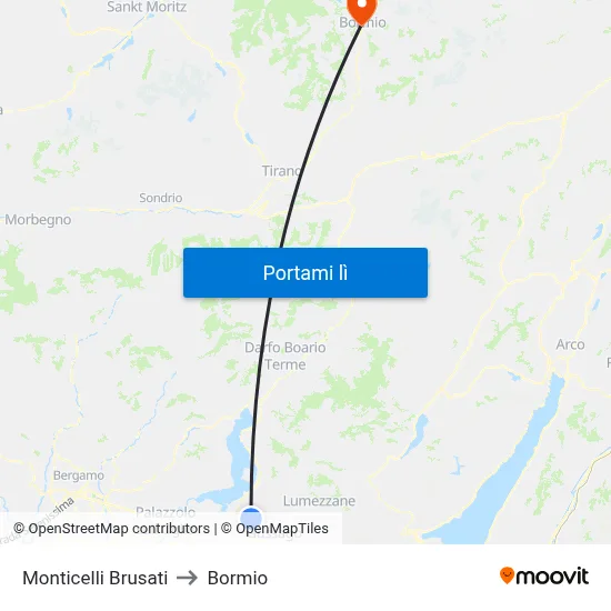 Monticelli Brusati to Bormio map