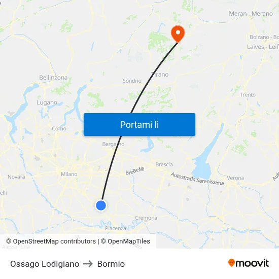 Ossago Lodigiano to Bormio map