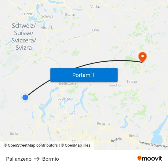 Pallanzeno to Bormio map