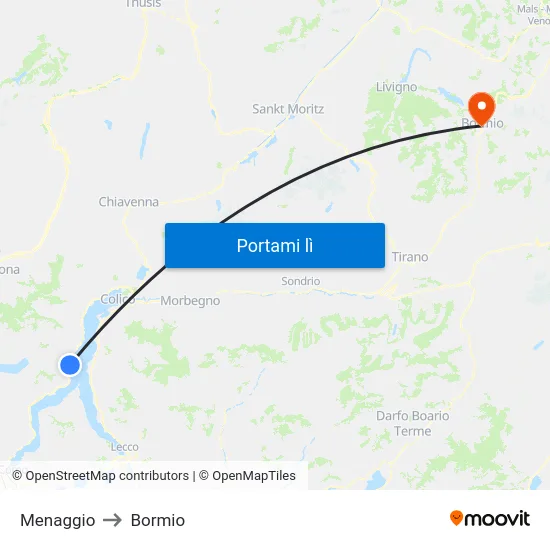 Menaggio to Bormio map