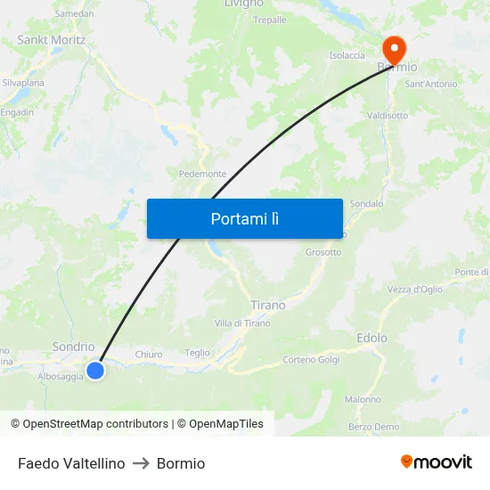 Faedo Valtellino to Bormio map