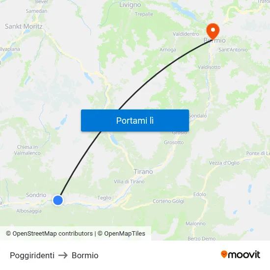 Poggiridenti to Bormio map