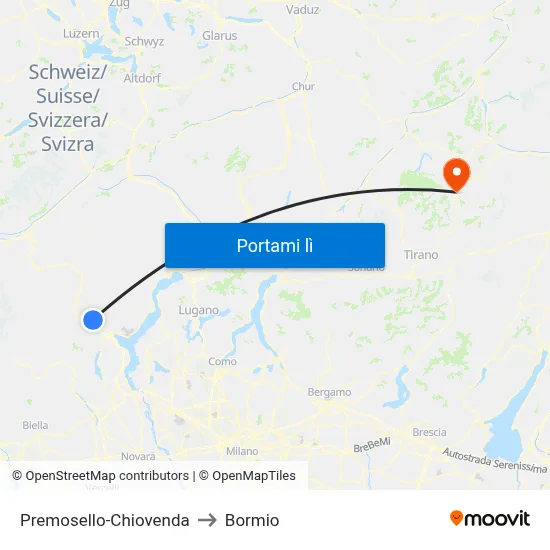 Premosello-Chiovenda to Bormio map