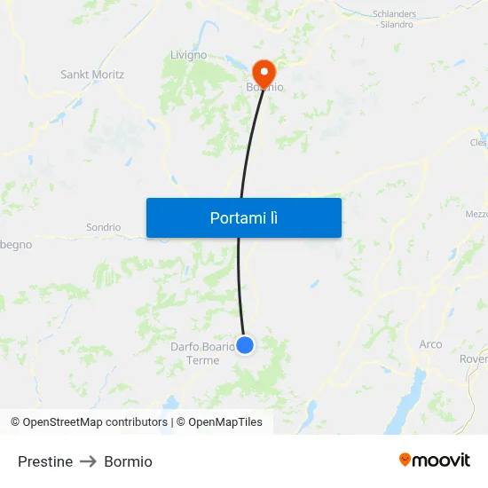 Prestine to Bormio map