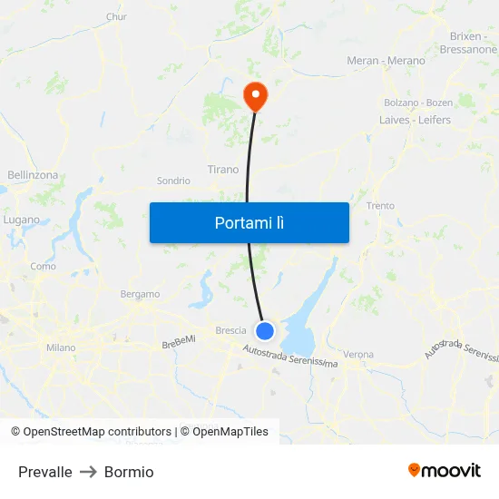 Prevalle to Bormio map