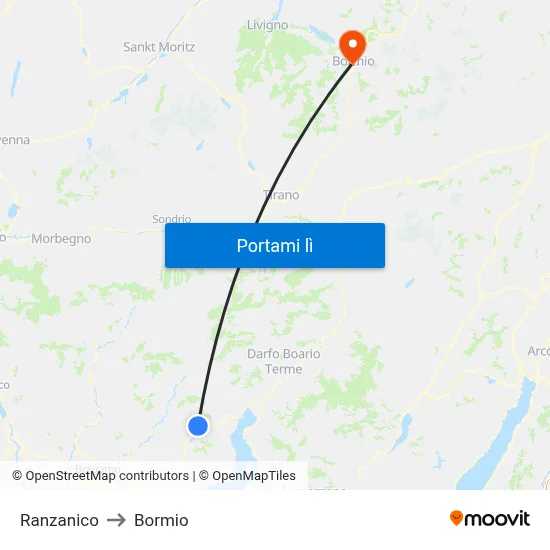 Ranzanico to Bormio map
