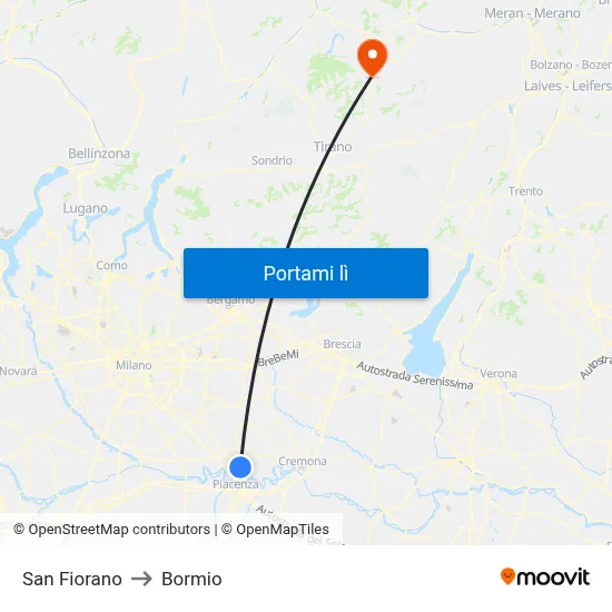 San Fiorano to Bormio map