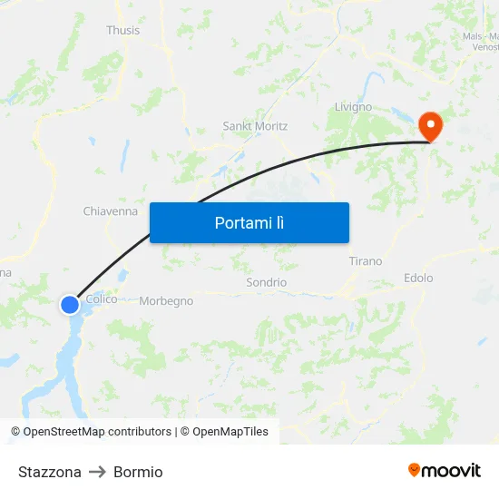 Stazzona to Bormio map
