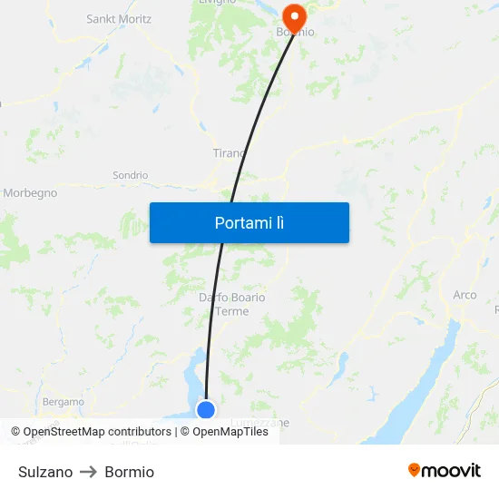 Sulzano to Bormio map