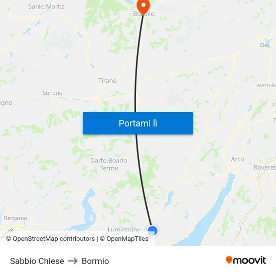 Sabbio Chiese to Bormio map