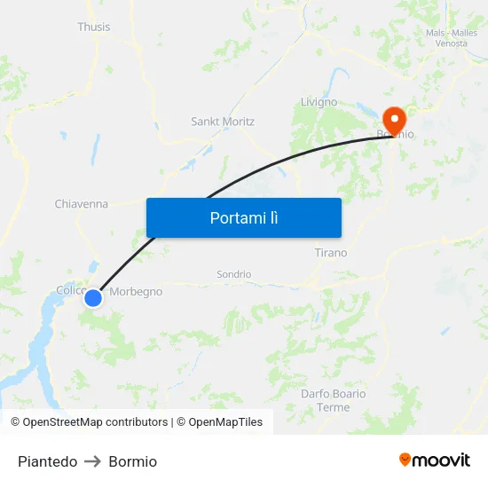 Piantedo to Bormio map