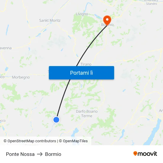 Ponte Nossa to Bormio map