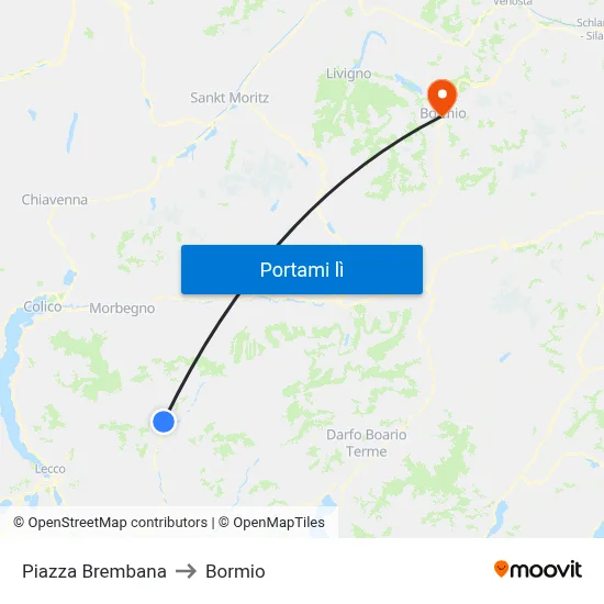 Piazza Brembana to Bormio map