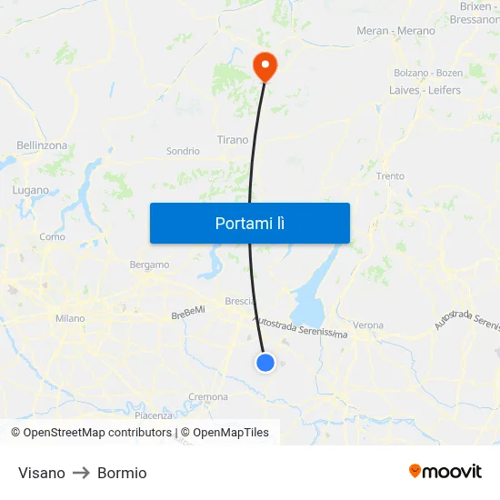 Visano to Bormio map