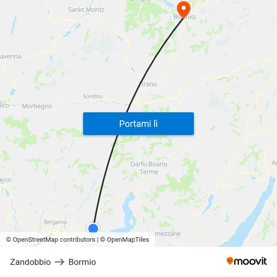 Zandobbio to Bormio map