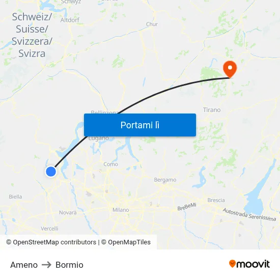 Ameno to Bormio map