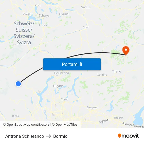 Antrona Schieranco to Bormio map