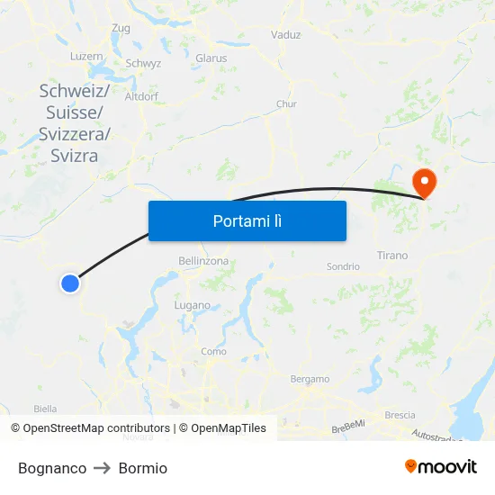 Bognanco to Bormio map