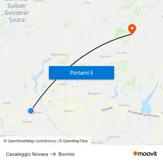 Casaleggio Novara to Bormio map