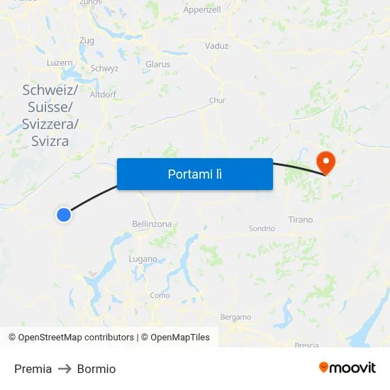 Premia to Bormio map