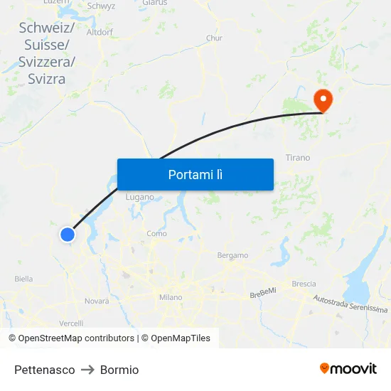 Pettenasco to Bormio map