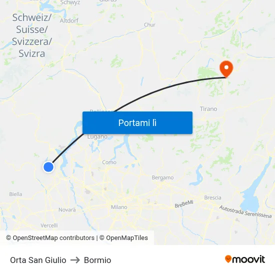 Orta San Giulio to Bormio map