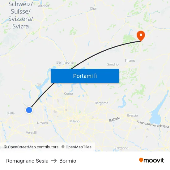 Romagnano Sesia to Bormio map