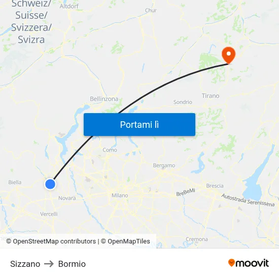 Sizzano to Bormio map
