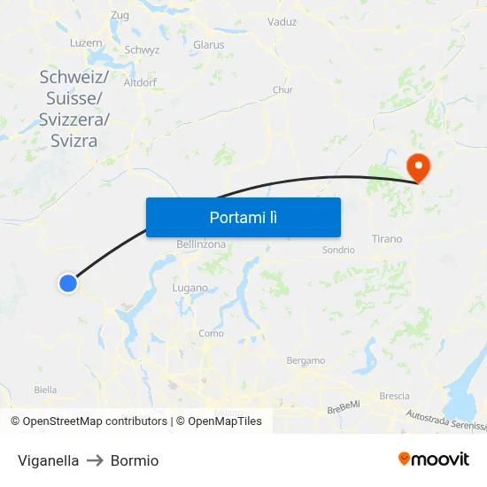 Viganella to Bormio map