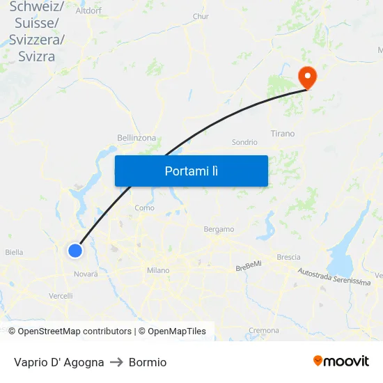 Vaprio D' Agogna to Bormio map
