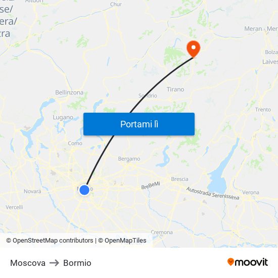 Moscova to Bormio map