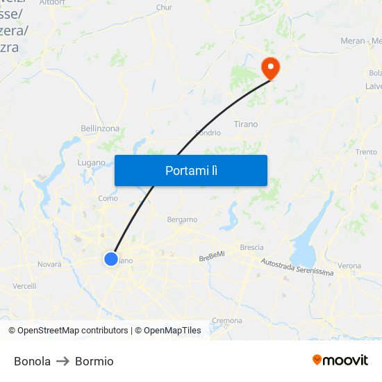 Bonola to Bormio map