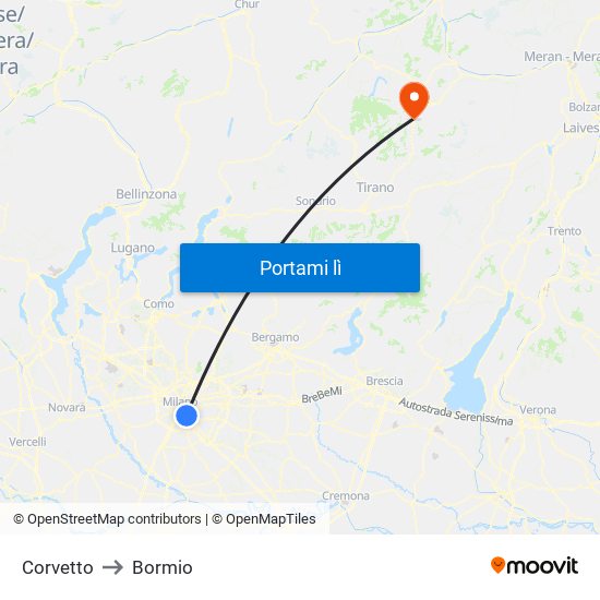 Corvetto to Bormio map