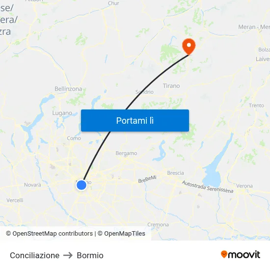 Conciliazione to Bormio map