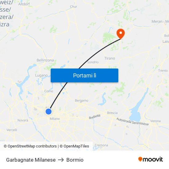 Garbagnate Milanese to Bormio map