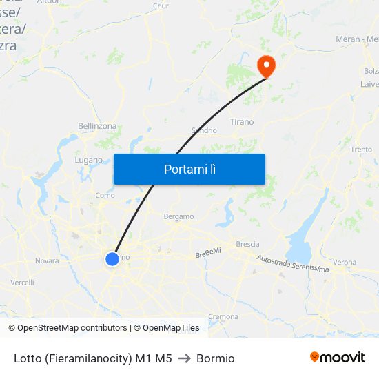 Lotto (Fieramilanocity) M1 M5 to Bormio map