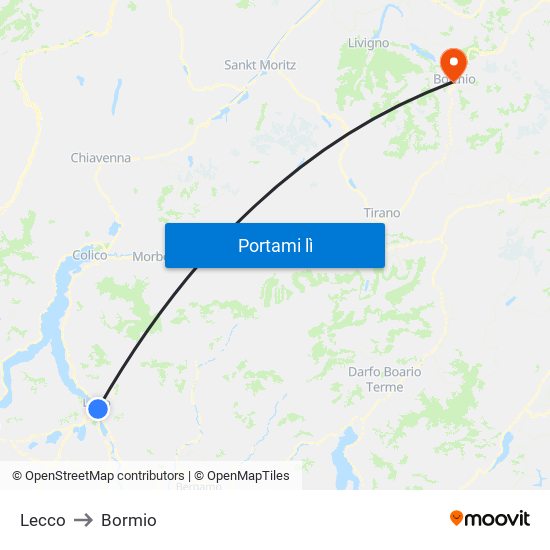 Lecco to Bormio map