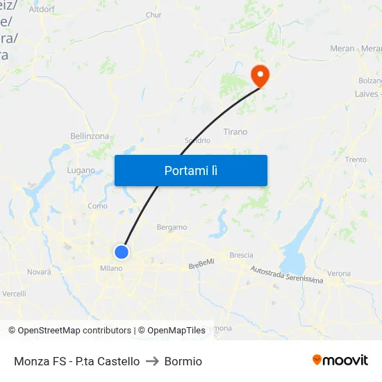 Monza FS - P.ta Castello to Bormio map