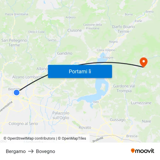 Bergamo to Bovegno map