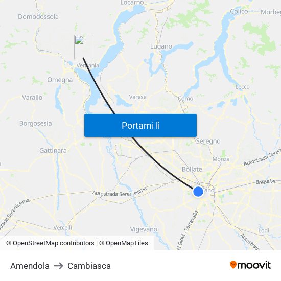 Amendola to Cambiasca map