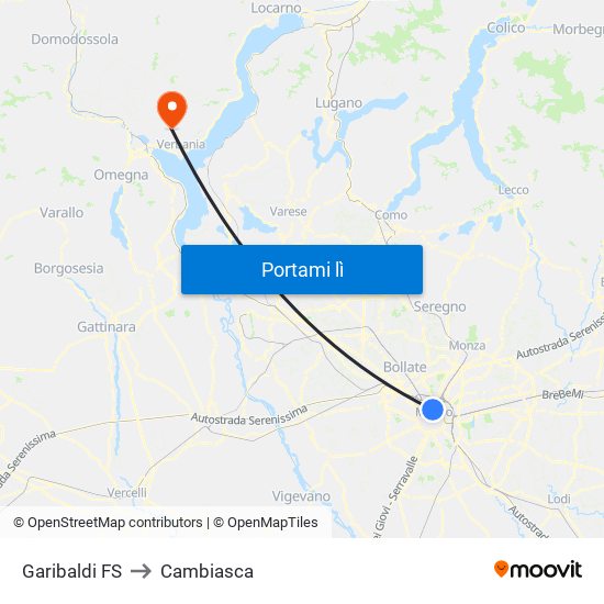 Garibaldi FS to Cambiasca map