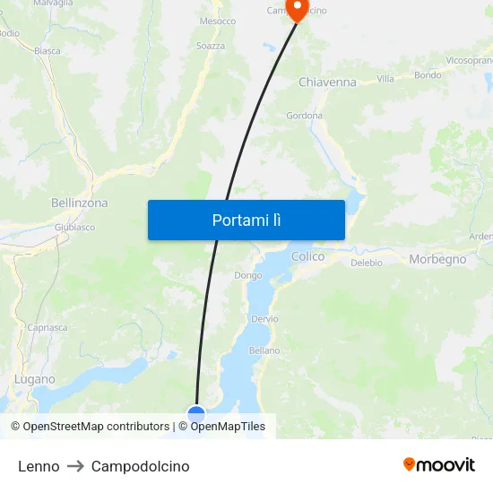 Lenno to Campodolcino map