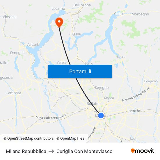 Milano Repubblica to Curiglia Con Monteviasco map