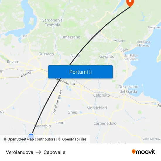 Verolanuova to Capovalle map