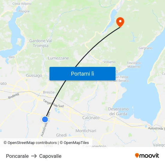 Poncarale to Capovalle map