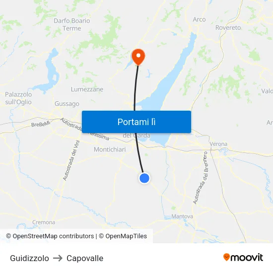Guidizzolo to Capovalle map