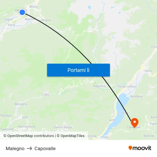 Malegno to Capovalle map