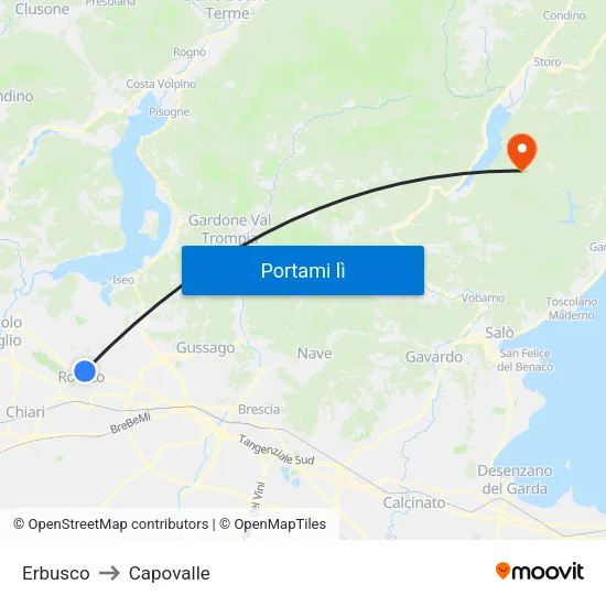 Erbusco to Capovalle map